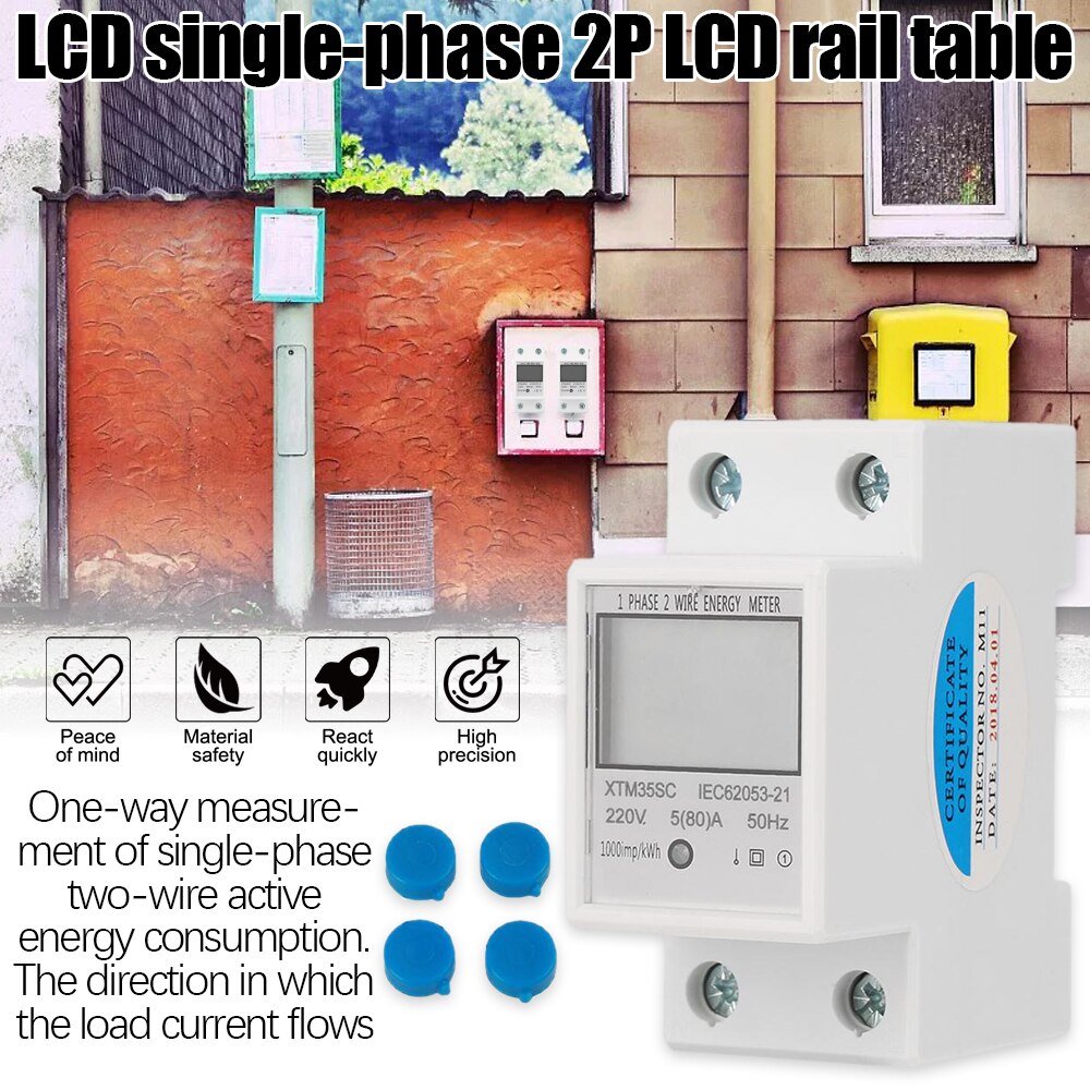XTM35SC 220V 5(80)A Digital 1 Phase 2 Wire Din-Rail Energy Meter 2P DIN-Rail Electronic Energy KWh Meter Accuracy Class 1