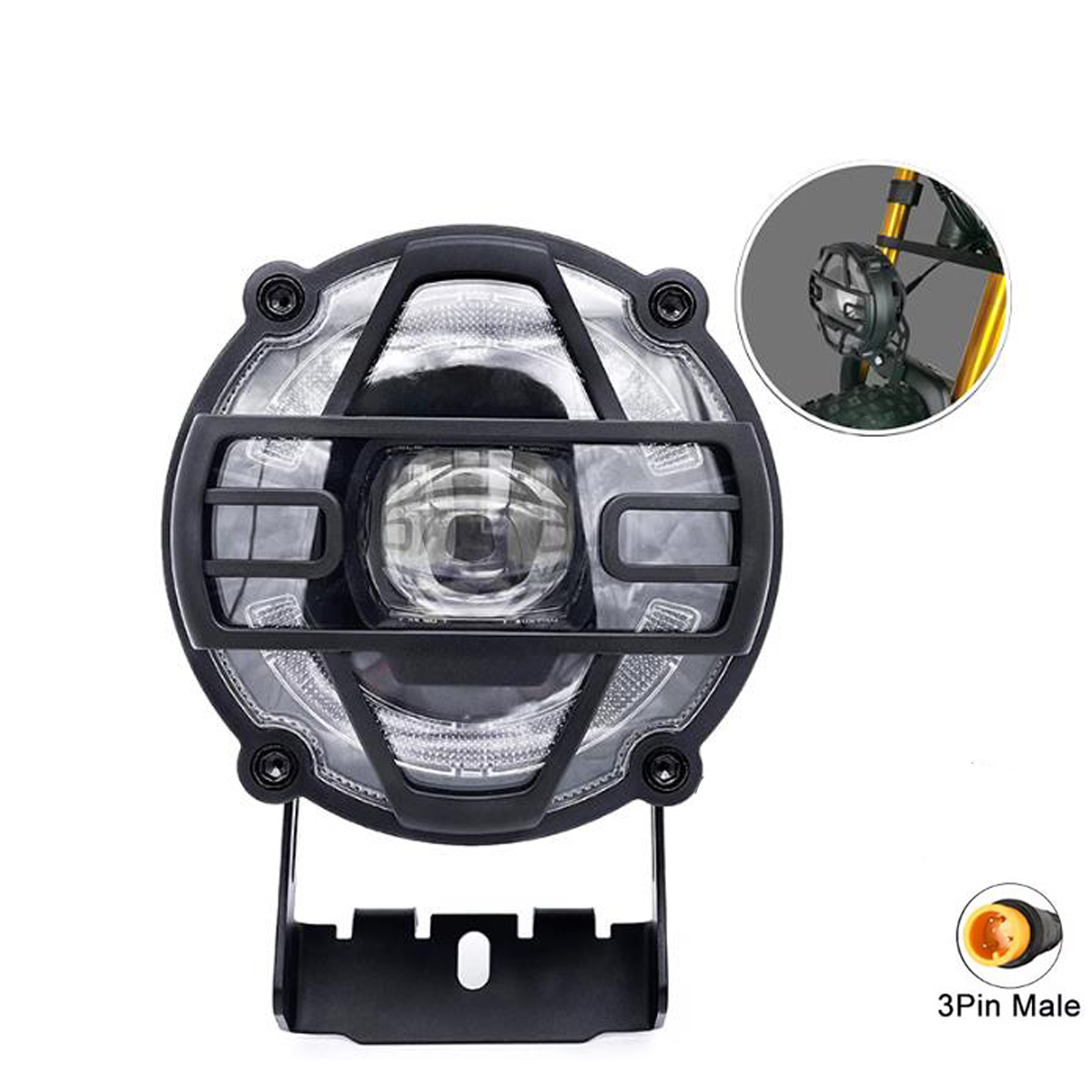 Kalosse-Luces delanteras de motocicleta impermeables de 36V, 48V, luces delanteras de bicicleta eléctrica con bocina, luz delantera de bicicleta eléctrica: Blanco