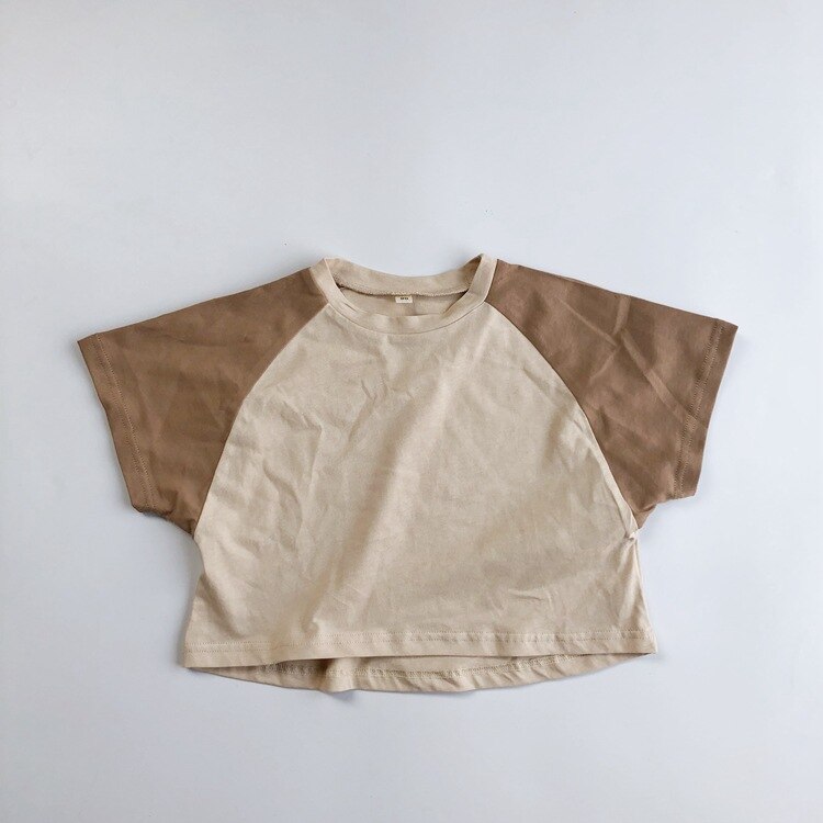 T-shirt à manches courtes pour enfants été coréen garçons et filles Raglan couleur col rond chemise: Marron / 5