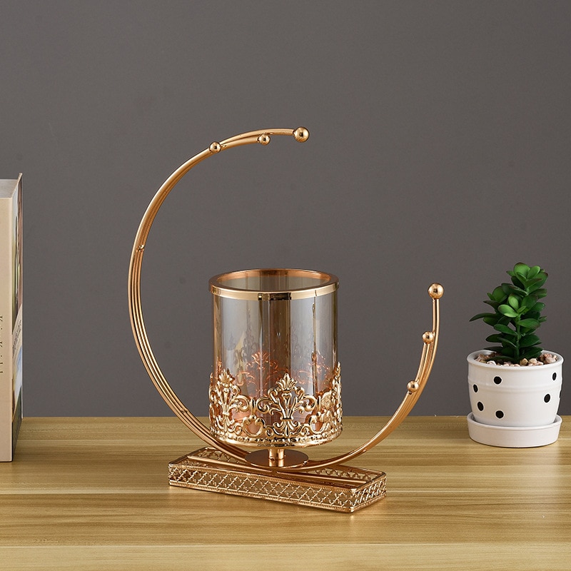 Luxury Gold Candle Lantern Glass Candle Holders Wedding Party Centerpieces Candelabra Home Craft Candlestick Decorative