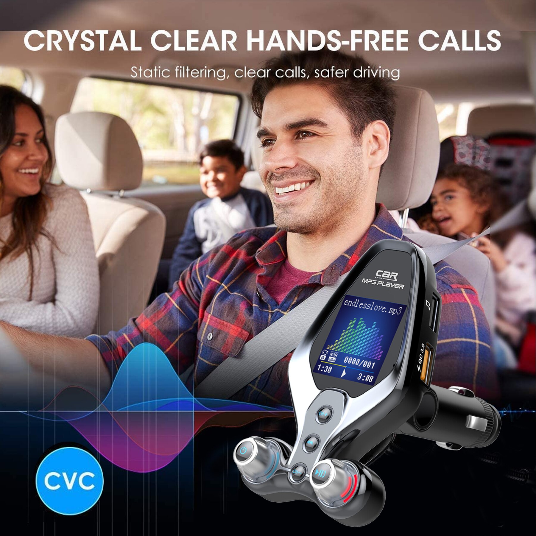 Draadloze Fm Zender Bluetooth 5.0 Handsfree Aux Fm Radio QC3.0 Usb Snelle Autolader Auto Usb MP3 Speler Ondersteuning 128G Tf Muziek