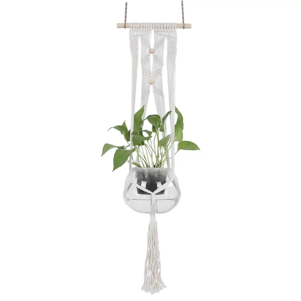 Macrame vægophæng planteophæng planteophæng håndstrikning naturlig snor planteophæng kurv planteholder: 3