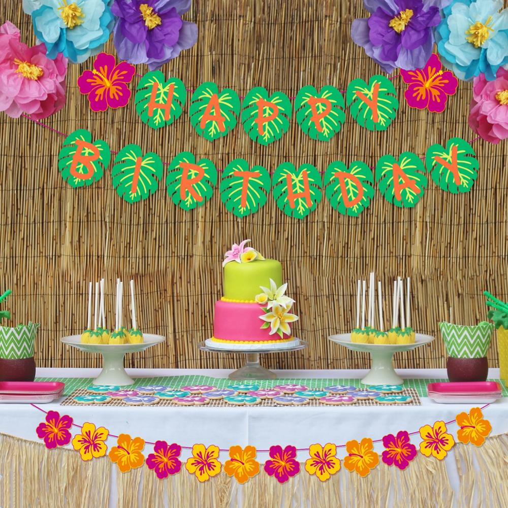 Hawaiian Party ALOHA Turtle Leaf Banner Hawaii Tropical Party Summer Flamingo Party Luau Happy Birthday Decor Aloha Pineapple