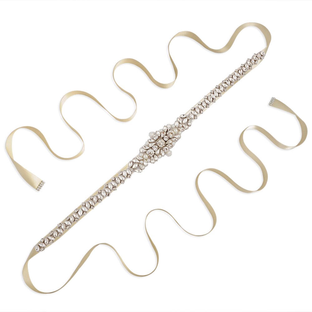 Trixy  s350 luxe bruidsgordel met strass steentjes, kristallinten, bruidsgordels, bruidsmeisjesjurken, accessoires: Champagne