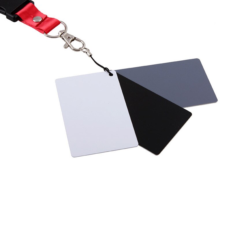 Digital Camera White Balance Card 18% Grey Black White 3 in 1 Pocket-Size Card Neck Strap Set Photo Studio Photography Reflector