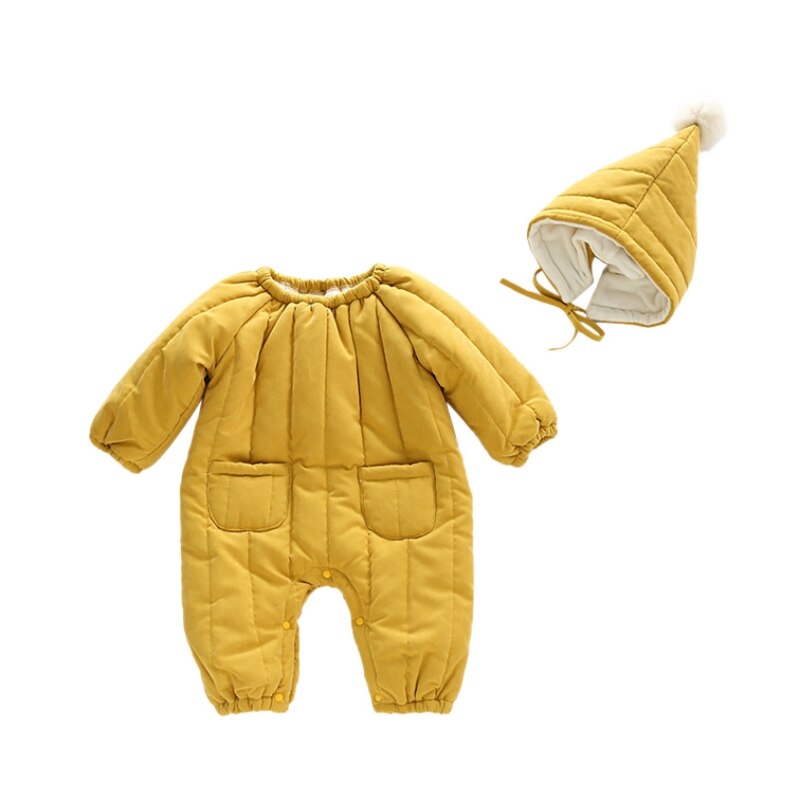 Frete grátis inverno quente bebê macacão + chapéu 2 pçs conjunto roupas recém-nascidos meninas meninos snowsuit macacão infantil crianças casacos outerwear: Y / L