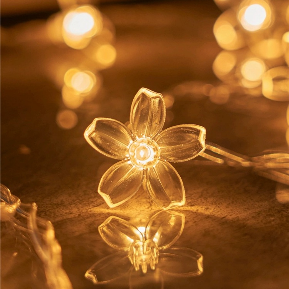 Led kirsebærblomst lyskæde, gårdhave udendørs camping, romantisk atmosfære dekoration, gennemsigtige kirsebærblomster