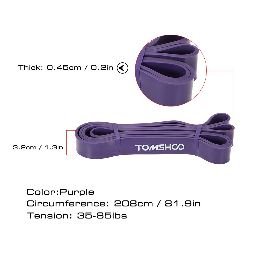 Tomshoo 208cm workout loop band pull up assist band stretch modstand band powerlifting bodybulding yoga assist mobility band: Lilla