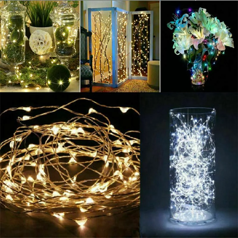 Guirnaldas de luces LED con botón de cadena, luz con batería, decoración del hogar, sala de estar, dormitorio, jardín, Navidad, boda, adorno de Año