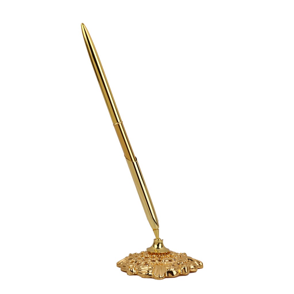 Golden Signing Pen W.Gorgeous Holder Reception Wedding Guest Sign Signature