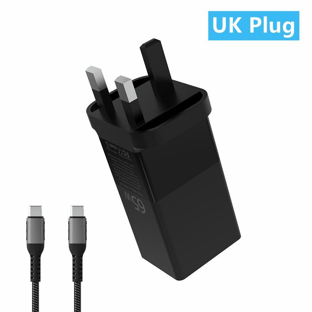 Gan 65w 3.0 pd qc3.0 -c schnellladeadapter für iphone 13, 12 pro max und macbook: Uk und 100w kabel
