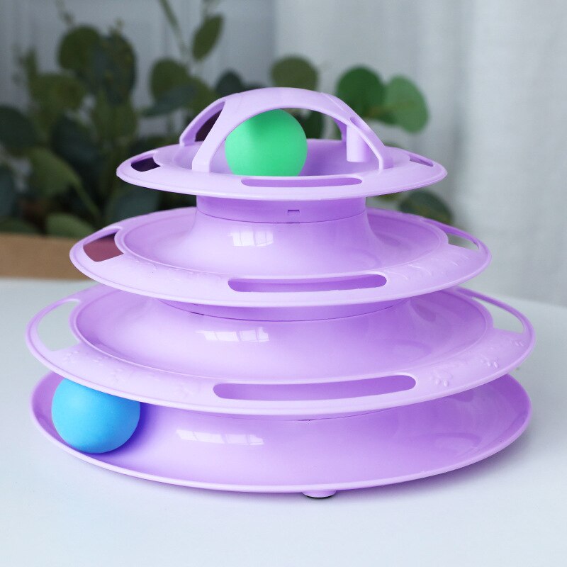4 Levels Pet Cat Toy Training Amusement Plate Kitten Interacitve Tower Tracks Disc Cat Intelligence Amusement Triple Disc tumble: Purple