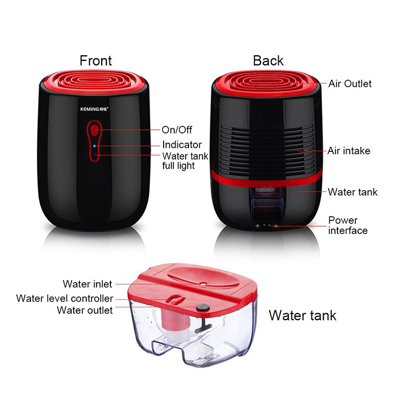 Red Color Dehumidifier For Home Mini Dehumidifiers Air Dryer Ultra-Quiet Clothes Dryers Moisture Absorber 500ml