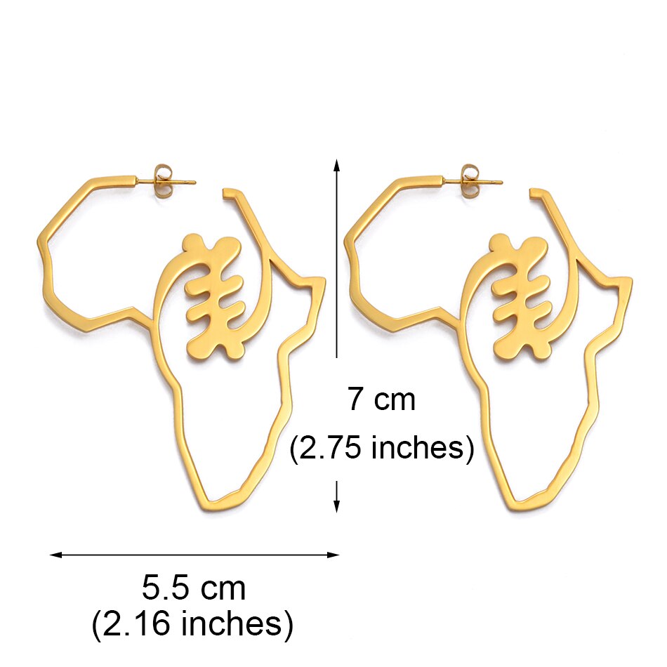 Anniyo Bigger Africa Map Earrings Gold Color Stainless Steel Adinkra Nyame Big Earrings Stud Ethnic large Jewelry Symbol #131221