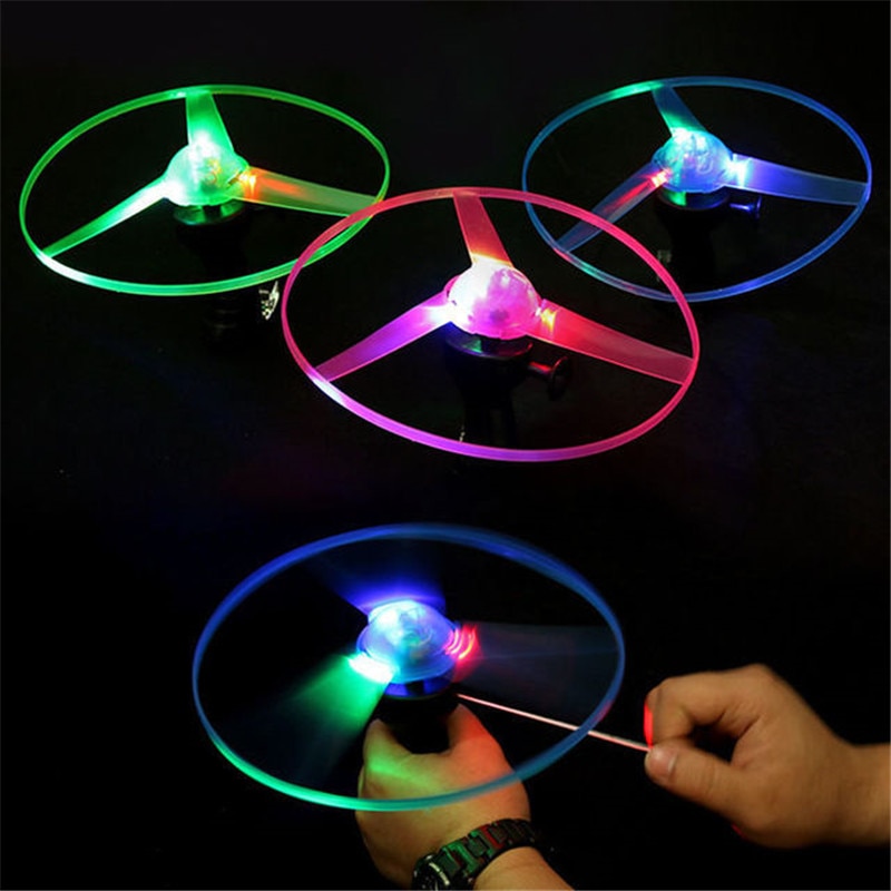 unny Spinning Flyer Luminous Flying UFO LED Light Handle Flash Flying Toys for Kids Outdoor Game Color Random