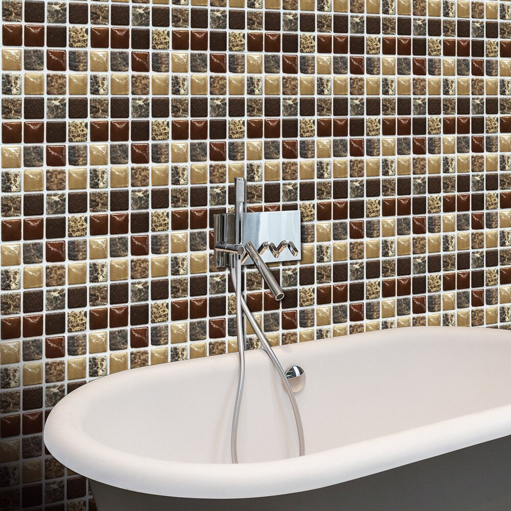 10pcs Waterproof Mosaic 3D Wall Stickers for Kitchen Bathroom Cabinets Drawers Floors Decor PVC Self-adhesive Tile Wall Stickers