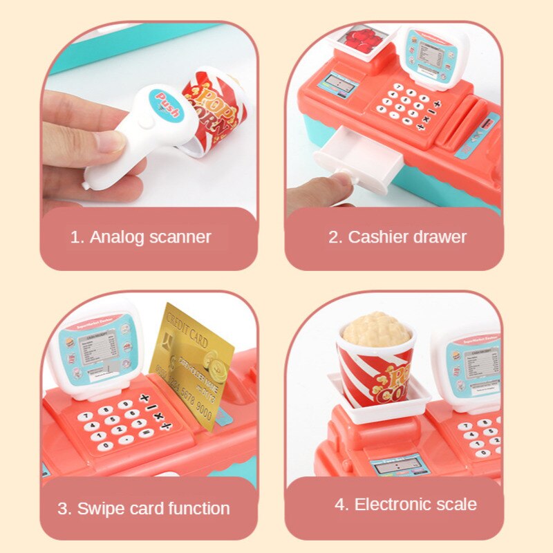 Simulation Kids Play House Supermarket Cashier Toy Set Scanner Multifunctional Supermarket Educational Toys For Children's