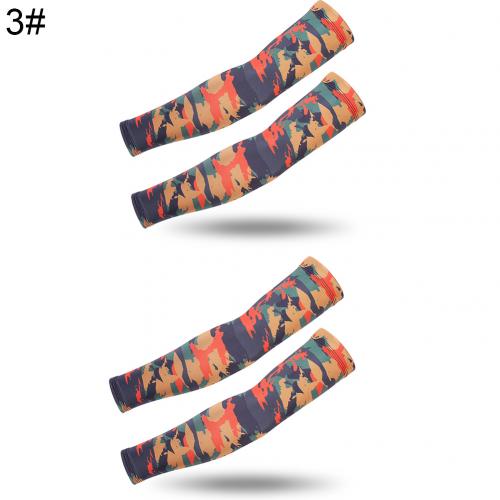 2 Pairs Zomer Arm Mouwen Camouflage Patroon Arm Warmers Mouwen Elastische Uv Zon Bescherming Lange Vingerloze Handschoenen Arm Mouwen: 3