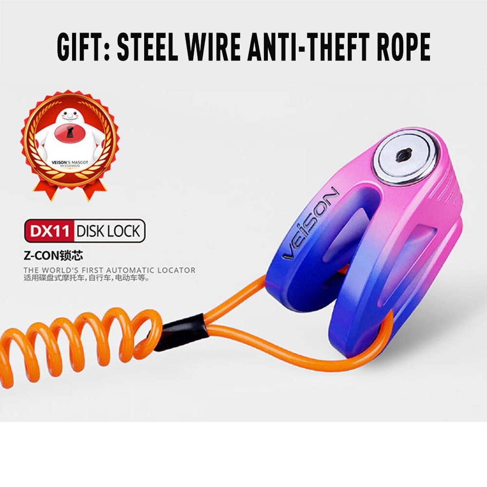 Motorcycle Lock Security Bike Alarm Anti-theft Motorcycle Disc Brake Lock Waterproof Alarm Moto Disc Brake Lock+Reminder Rope