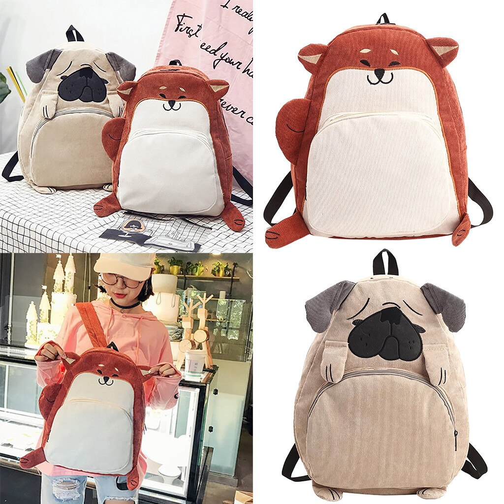 Aelicy para mujer mochila Casual lindo orejas de perro zorro bordado terciopelo señoras lona mochilas escolares adolescentes bolsas de viaje