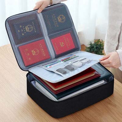 Large Capacity Document Organizer Bag With Lock Portable Card Bag Travel Storage Box For Important File Multi-Function Case: Black-C