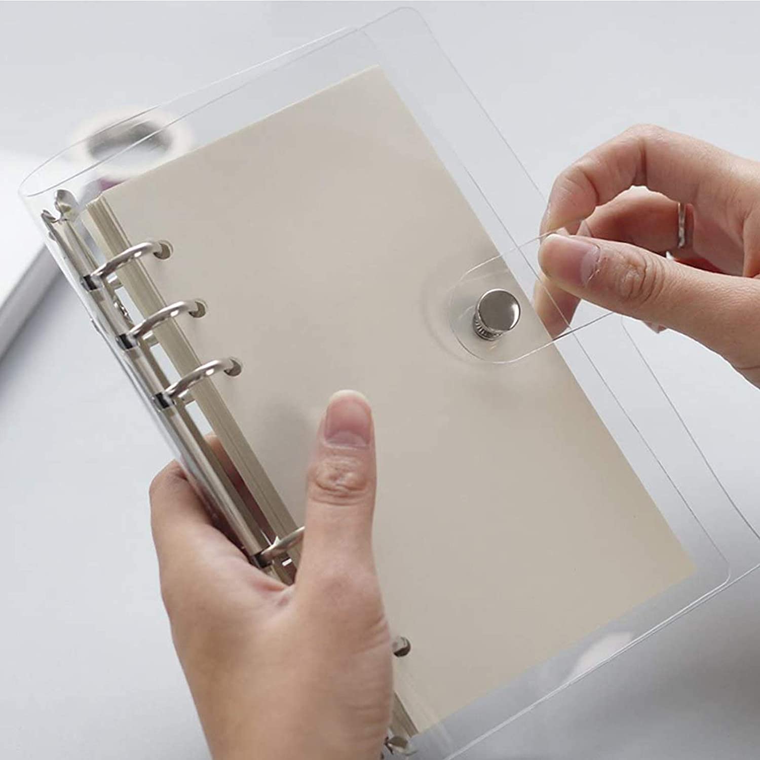 1 Pc Transparent Notebook Cover Soft PVC Binder Cover A5/A6/A7 Standard 6 Holes Snap Button Closure