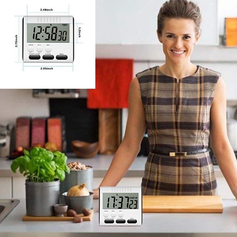 Hour Minute Second Count Up Countdown Digital Kitchen Timer, Big Digits, netic Backing, Retractable Stand, 3 Pack