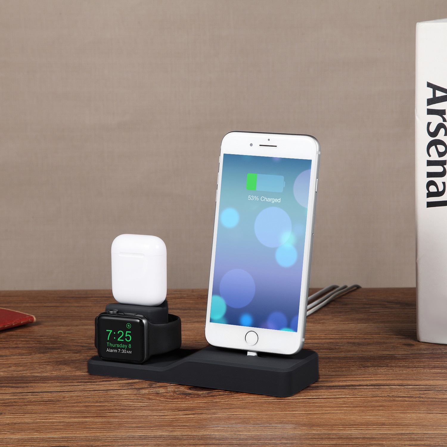 Besegad 3 in 1 Siliconen Charging Stand Houder met Sticker voor iPhone XS Max 8 Plus X 7 Apple Horloge iWatch Serie 1 2 3 Airpods