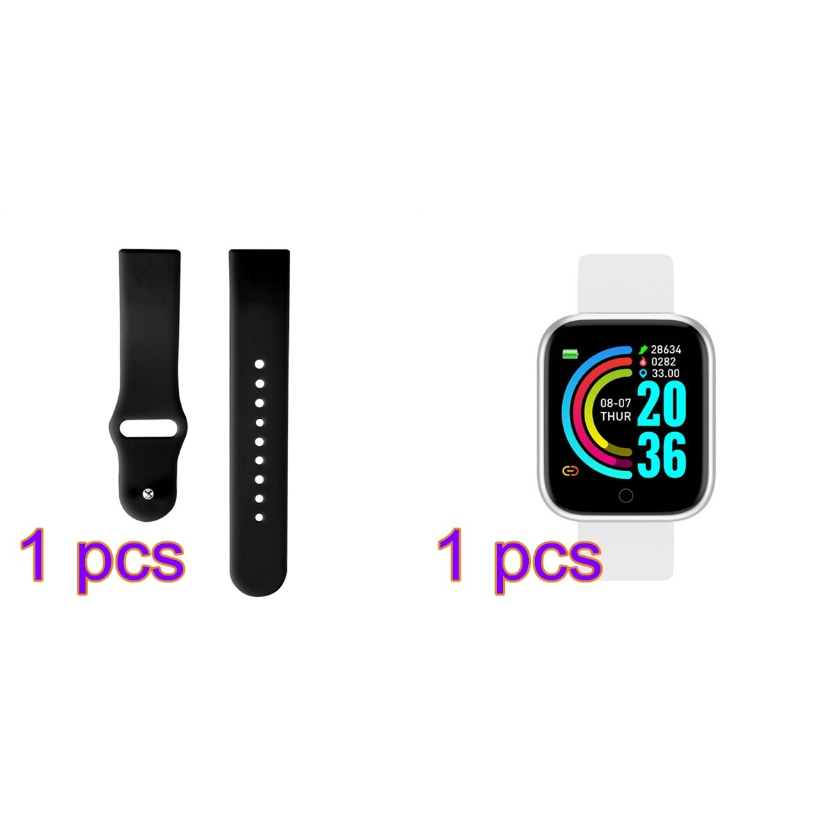 2 PCS Y68 Smart Watches D20 Fitness Tracker Blood Pressure Smartwatch Heart Rate Monitor Bluetooth Wristwatch for IOS Android: with Strap 06