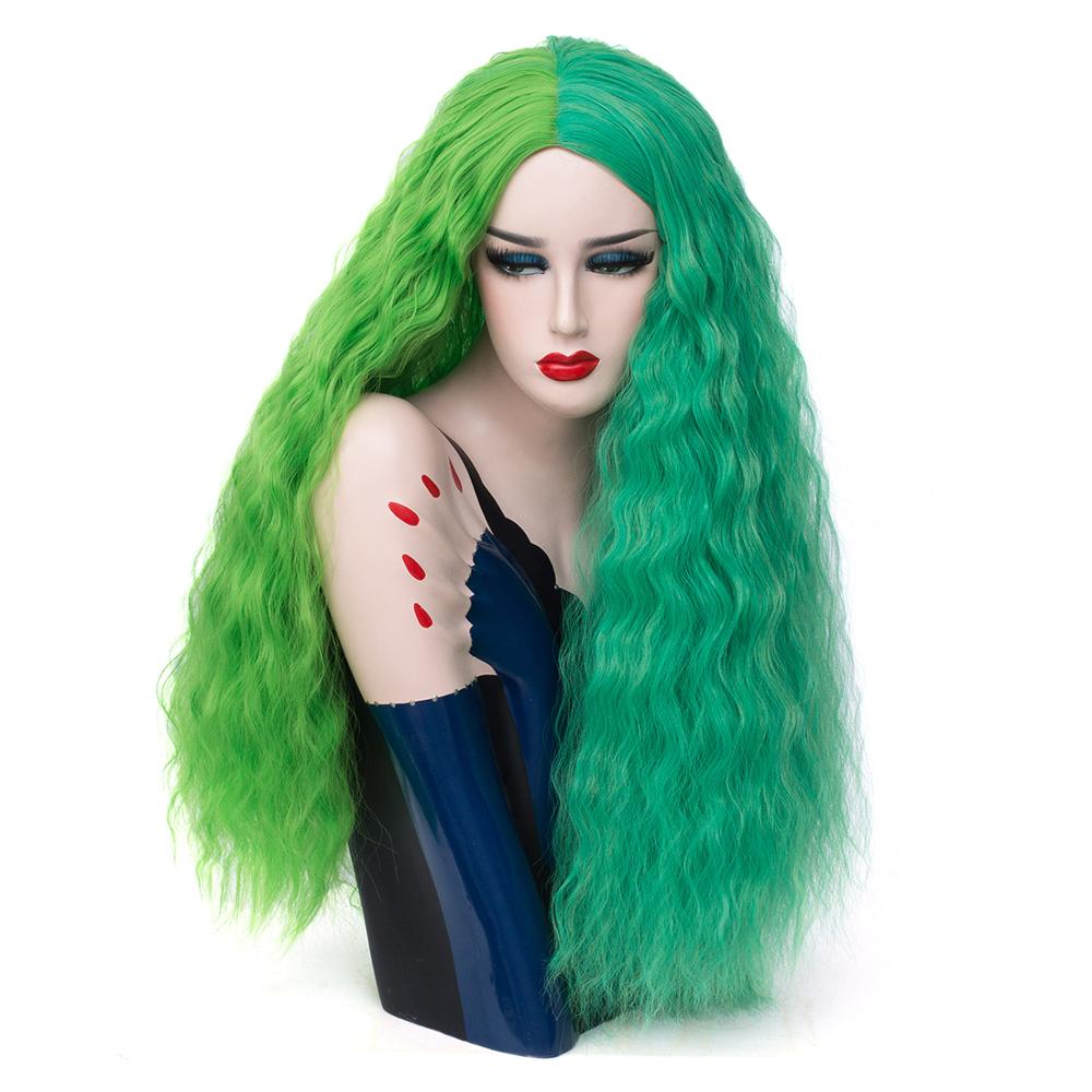 Msiwigs lang bølget grøn ombre cosplay parykker to tone med pandehår kvinder syntetiske midterste del parykker til kvinder