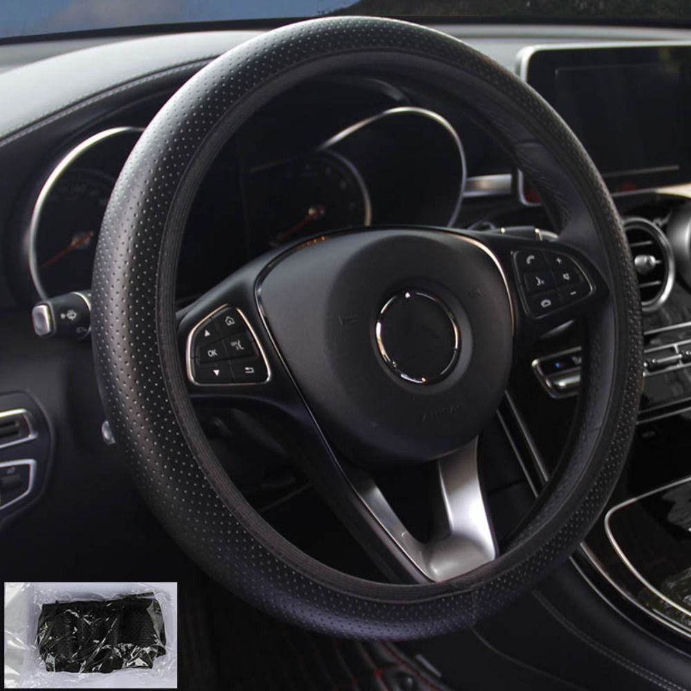 PU Leather Elastic Car Steering Wheel Cover Anti Slip Breathable Steering Wheel Protector Auto Interior Accessories: light green
