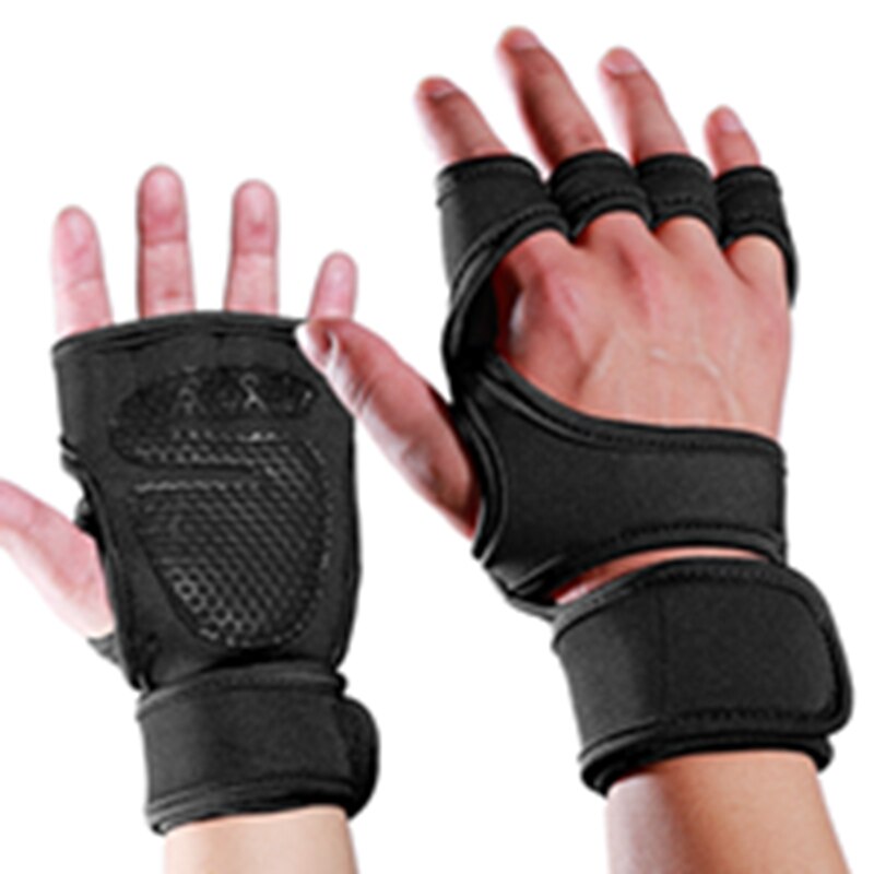 Body Building Fitness Gym Gloves Crossfit Weight Lifting Gloves For Men Musculation Women Anti-slip Barbell Dumbbell: Black / M