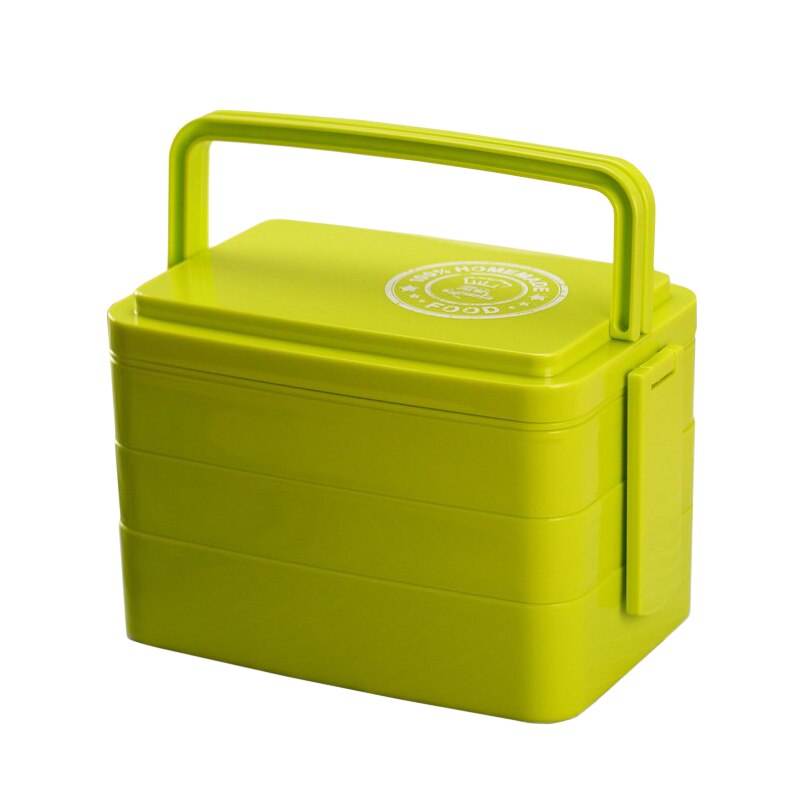 TUUTH Healthy Portable Lunch Box Multi-layer Microwave Heating Bento Boxes High Capacity Food Container Dinner Lunchbox Cutlery: 3 Layers-Green