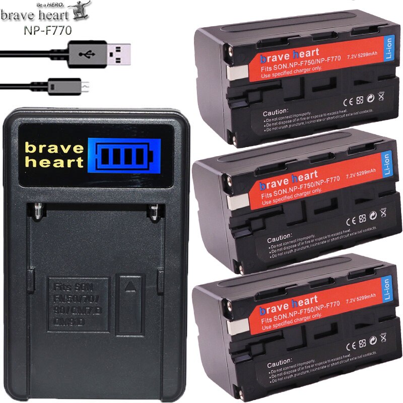 3 pc 5299 mAH NP-F750 NP-F770 Li-Ion Batterij + LED USB Lader voor Sony NP F970 F960 ccd-tr917 ccd-tr940 ccd-trv101 ccd-trv215