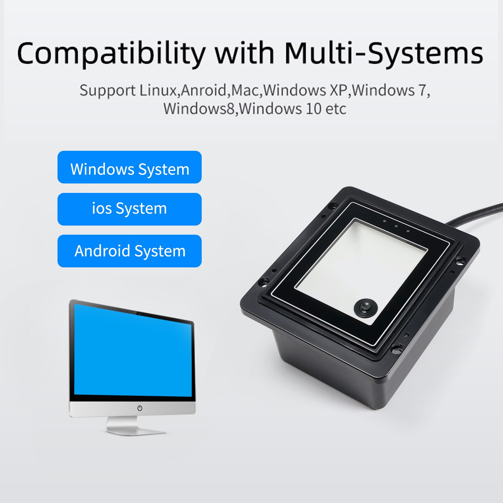 Embedded 1D 2D Barcode Scanner QR Bar Code Reader Module Scanner Auto Scanning for Gate Machine Tickets Checking Mobile Payment