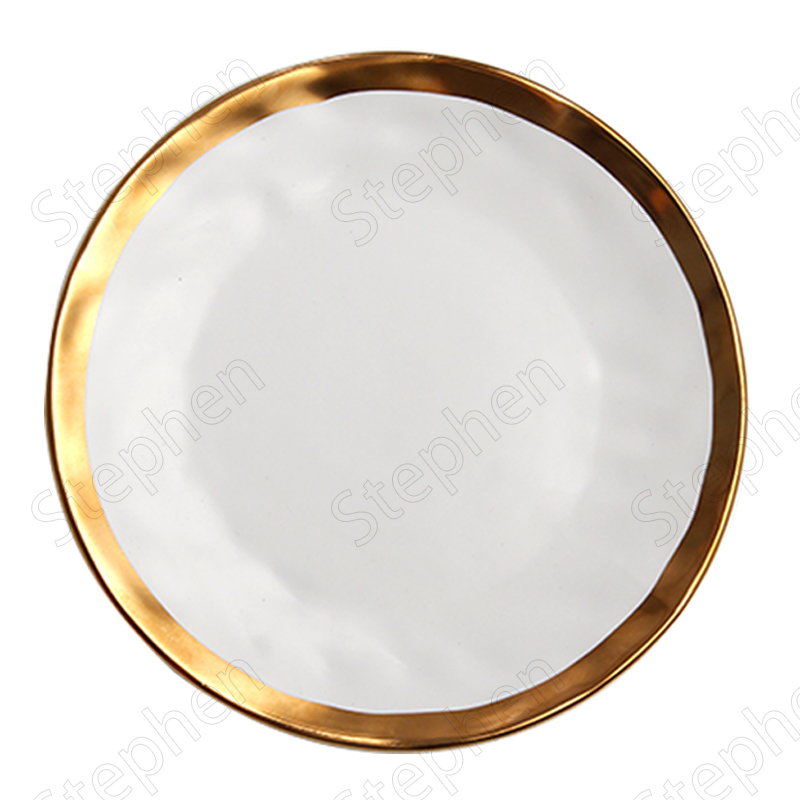 Assiette nordique en céramique à traçage doré mat, blanc et noir, bol à salade d&#39;œufs et de fruits, vaisselle de table, ensemble d&#39;assiettes en or
