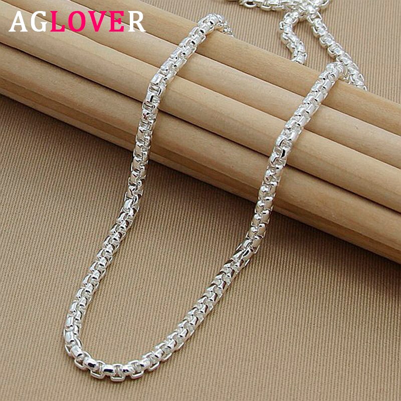 AGLOVER 925 en argent Sterling 5MM 18/20/24 pouces boîte ronde chaîne collier pour femme homme mariage fiançailles bijoux