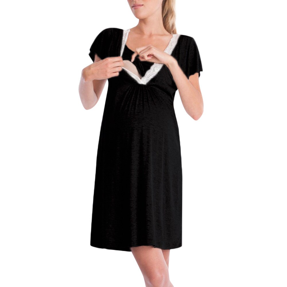Mutterschaft Kleider Frauen murmeln Spitze Schwangere lässig Pflege Baby Für Mutterschaft Pyjama Kleid Kurzarm Pflege Kleider