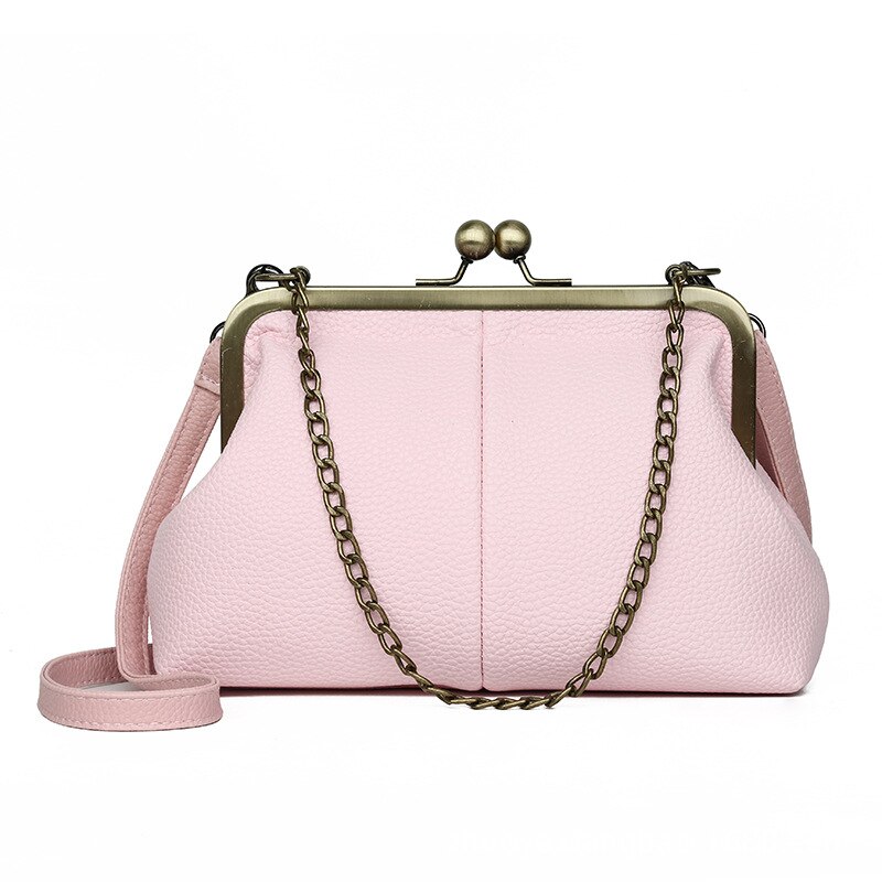 PU Leather Shell Women Bags Iron Clip Handbags Solid Crossbody Bags For Female Big Travel Shopping Bag Bolsa Feminina: Pink Shoulder Bag