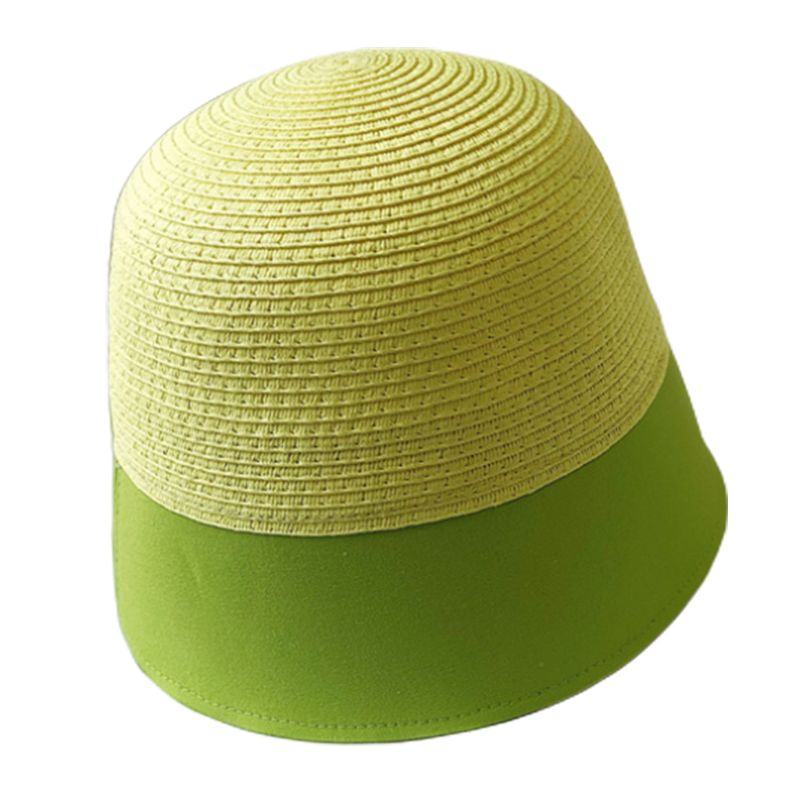 Japanse dames zomer bowler bucket hat kleur blok stro patchwork harajuku outdoor zonnebrandcrème brede rand visserspet: Fy