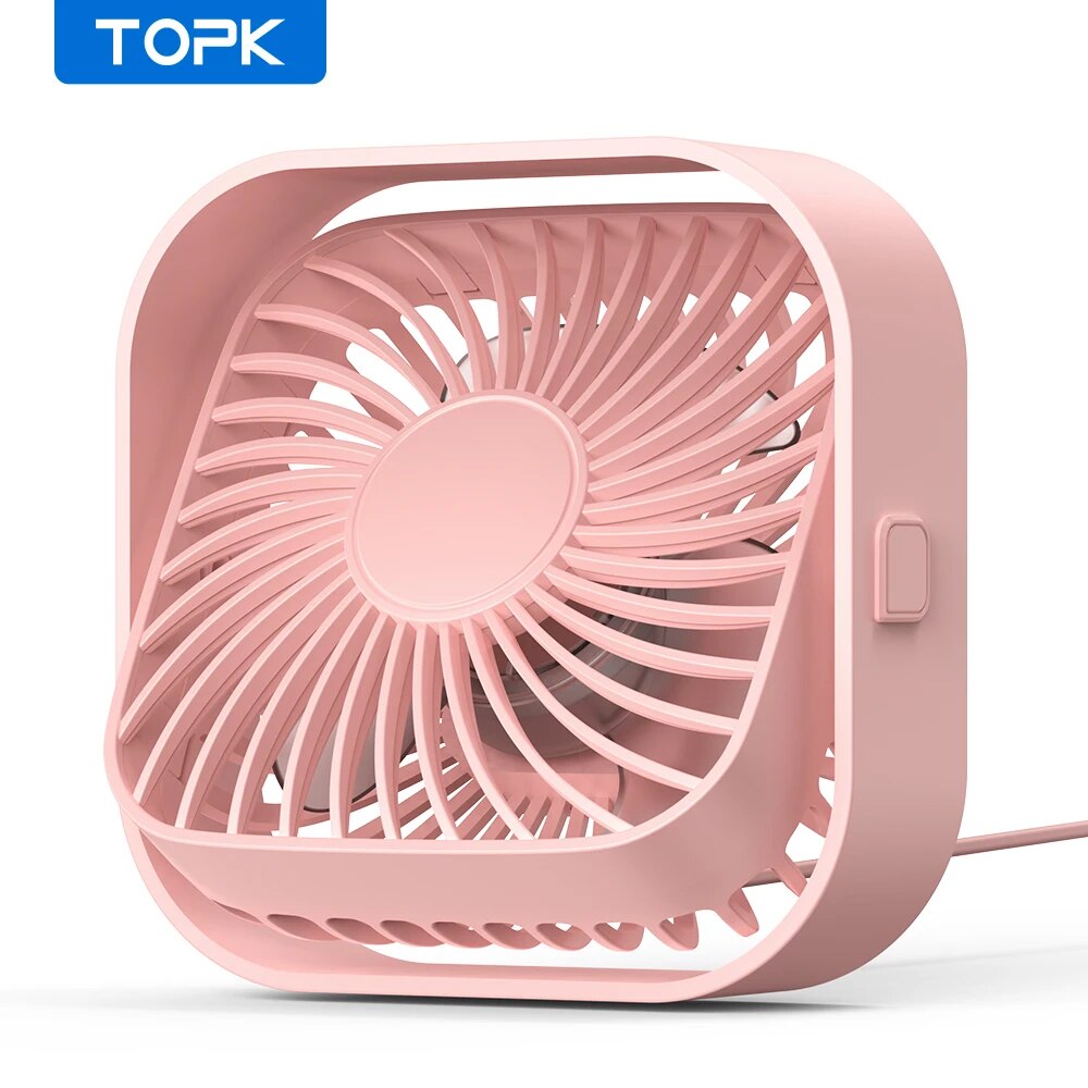 TOPK-miniventilador portátil USB, ventilador de mesa eléctrico Personal de escritorio, ventiladores de pie para habitación, viento de 3 velocidades, giratorio de 360 ° para acampar
