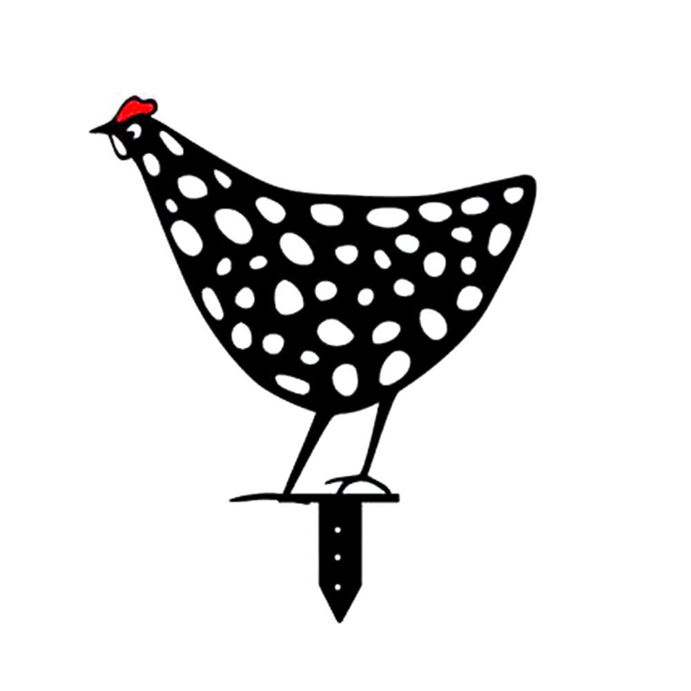 Metal Chicken Yard Art Silhouette Stake For Garden Country Yard Art Rooster Decoration: e