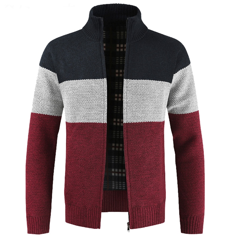 Herre sweatere cardigan frakker efterår vinter varm kashmir imiteret uld lynlås sweatre jakke afslappet strik patchwork sweatercoat