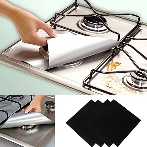 4 Pcs Square Foil Gas Hob Protector Liner Reusable Easy Clean Protection Pad coisas para cozinha kichen accessories