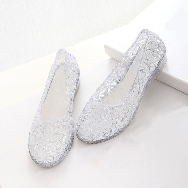 Summer Womens Sandals Flat Jelly Shoes Hollow Out Slip-On Loafers Female Soft Comfort Casual Shoes Ladies Footwear: sliver / 6