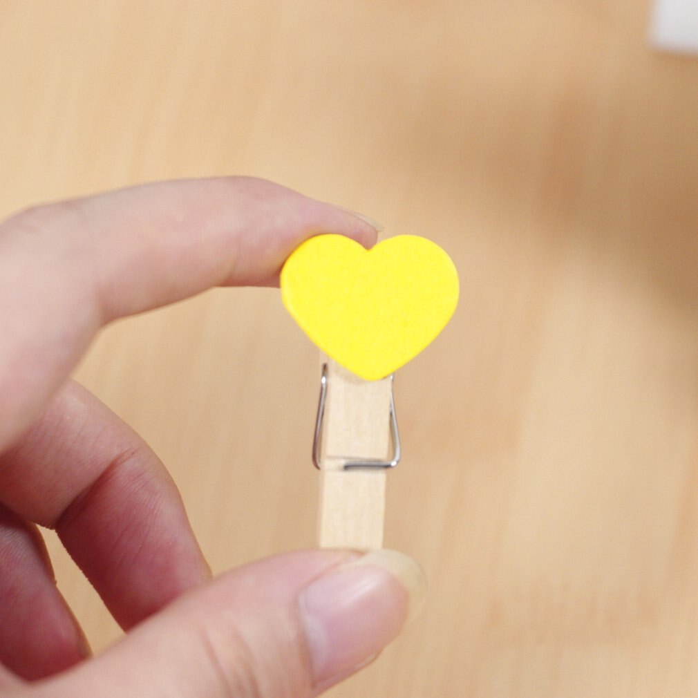 10 Stuks Gekleurde Mini Hart Houten Kantoorbenodigdheden Craft Memo Clips Diy Kleding Papier Photo Peg Decoratie Met 2M Henneptouw