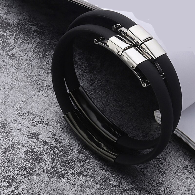Heren Armband Titanium Stalen Armband Modieuze Persoonlijkheid Black Charm Rubber Paar Armband Voor Mannen