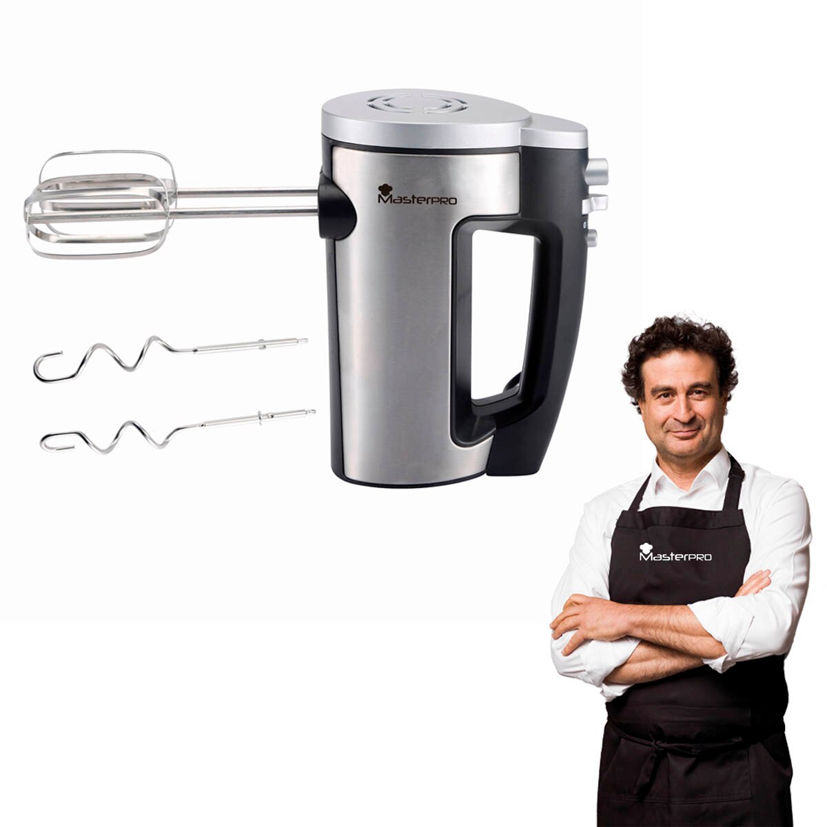 Batidora de mano Masterpro, acero inoxidable, potente, rapida, silenciosa, portatil, , moderna, , fácil uso y limpieza, 6 velocidades, batidora de mano electrica, batidora