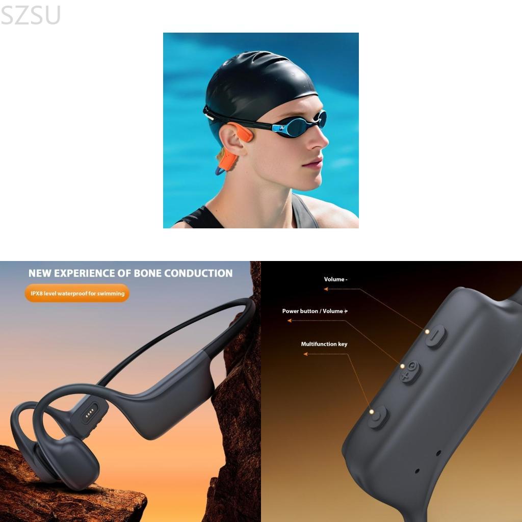 Cuffie szsu ad alta capacità con conduzione ossea compatibili con bluetooth, impermeabili per sport acquatici