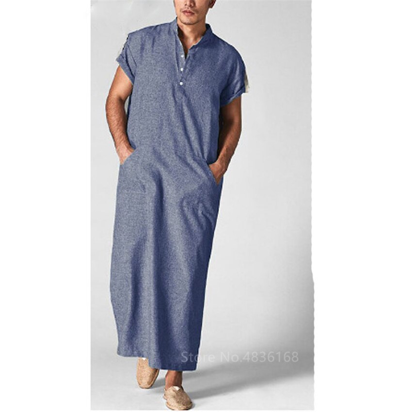 Islamitische Kleding Mannen Moslim Thobe Ramadan Mode Arabische Pakistan Saudi Arabië Abaya Dubai Korte Mouwen Kleding Kaftan Jubba